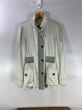 Vintage Giorgio Armani Silk jacket made in Italy Ivory Black Trim Luxury Womens